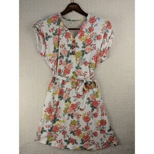 Bobbie Brooks womens short sleeve floral dress w/ waist tie SZ Large